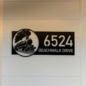 Personalized Train Metal Address Sign, Hanging Address Plaque, Custom House Number Metal Name Sign Outdoor, Outdoor House Number