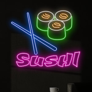 Insegna al neon di sushi, Insegna al neon giapponese, Insegna al neon personalizzata, Arredamento del ristorante di sushi giapponese, Arte della parete del negozio di sushi, Regali per gli amanti del sushi