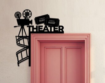 Movie Theater Door Corner Metal Wall Art, Movie Cinema Door Topper, Cinema Door Hanging, Watching Movie Home Bedroom Door Decor Best Gift