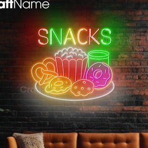 Dekoracja ścienna Snacks Led, Neonowa sztuka ścienna Snack Bar, Neonowa tablica LED do dekoracji ściennej Snack Shop, Prezent na otwarcie Snack Shop, Dekoracja kuchenna