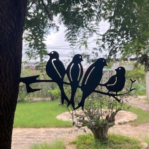 Custom Birds on Branch Metal Tree Stake, Bird Garden Sculpture Metal Tree Art, Laser Cut Metal Garden Art, Gift for Grandma