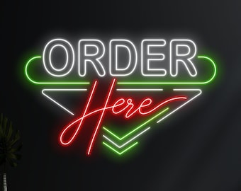 Order Here Neon Sign, Order Here Led Sign, Custom Neon Sign, Coffee Shop Court Decor, Restaurant Wall Art Led Light, Sign For Store