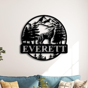 Custom Wolf Porch Metal Wall Art Led Light, Custom Metal Sign, Wolf Moon Night Light Metal Sign, Wolf Forest Wall Decor, Wild Animal Sign