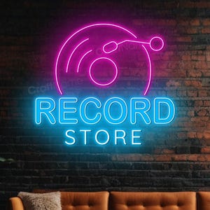 Record Store Neon Sign, LED Vinyl Music Shop Wall Light, Retro Record Shop Decor, Music Lover Gift, Vintage Vinyl Record Player Neon Light