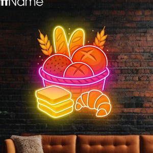 Bread Neon Sign, Bakery Led Wall Art for Kitchen, Custom Acrylic Sign, Neon Light Sign for Baker, Open Bakery Led Sign, Bread Wall Decor