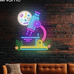 Microscope Neon Light, Acrylic Sign Wall Art, Science Lab Decor, Led Neon Sign for Biology Classroom or Medical Office Wall Display