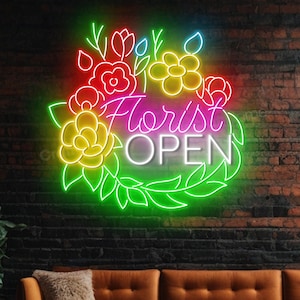 Florist Open Neon Sign, Open Flower Shop Led Light Up, Custom Neon Led Sign for Flower Shop Wall Decor, Florist Gift, Christmas Gift for Her