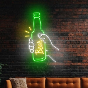 Had Hold Beer Bottle Neon Sign, Beer Led Sign, Beer Bar Neon Night Light Decor, Custom Neon Sign, Open Beer Club Neon Sign, Bar Pub Wall Art