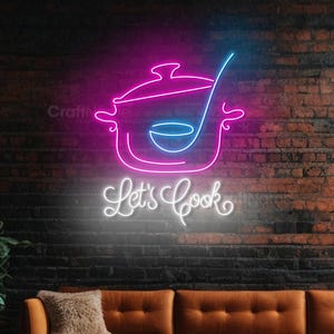 Lassen Sie uns kochen Leuchtreklame für Esszimmer Dekor, Diner Food Shop Led Wandkunst, Küche Leuchtreklame, Restaurant Küche Wanddekoration, Geschenk für Koch