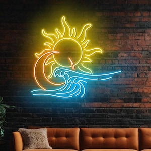 Sonne Mond Ozean Leuchtreklame, Sonne Mond Wellen Led Schild, Benutzerdefinierte Leuchtreklame, Sonne Mond Wanddekor, Mond Neonlicht, Sonnenaufgang Sonnenuntergang Led Licht