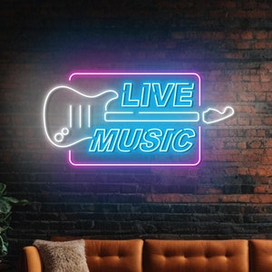 Guitar Live Music Neon Light, Live Music Led Light, Custom Neon Sign, Music Room Wall Decor, Acoustic Guitar Music Club Studio Wall Led Sign