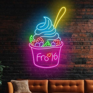 Frozen Fruit Yogurt Neon Sign, Fruit Yogurt Led Sign, Custom Neon Led Sign, Coffee And Ice Cream Shop Decor, Open Yogurt Store Wall Art