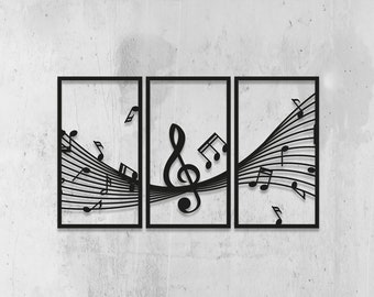 Note Music Metal Wall Art, Music Note Wall Art, 3 Panel Wall Art, Music Note for Space Themed Bedroom, Music Class Wall Decor, Musician Gift