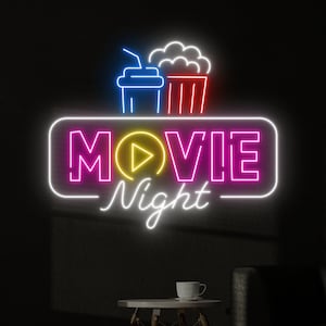 Movie Night Neon Sign, Cinema Led Sign, Custom Neon Sign, Movie Theater Wall Decor, Popcorn Lover Gifts, Cinema Neon Led Light