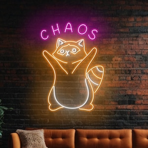 Chaos Raccoon Neon Led Sign, Raccoon Led Sign, Custom Neon Sign, Raccoon Lover Gift, Gift For Kid, Bedroom Wall Decor, Wild Animals Decor