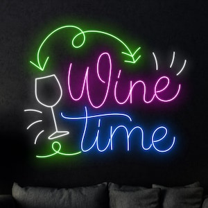 Wine Time Neon Sign, Wine Time Neon Sign, Custom Neon Sign, Bar Neon Night Light Decor, Drinking Lover Led Gifts, Wine Bar Pub Wall Light