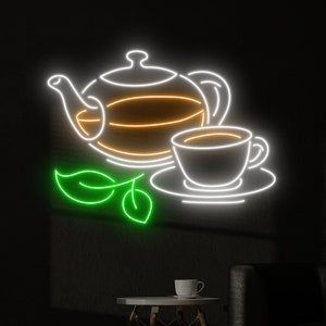 Tea Pot Tea Cup Led Sign, Tea Time Neon Sign, Custom Neon Sign, Coffee And Tea Wall Decor, Coffee Tea Bar Led Light Art, Bakery And Tea Sign