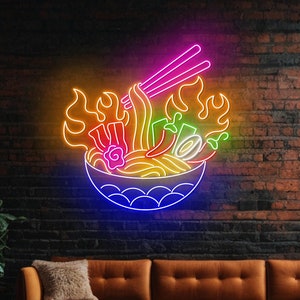 Letrero de neón de tazón de ramen caliente, letrero LED de fideos ramen picantes, letrero de neón personalizado, luz LED de restaurante de ramen japonés abierto, arte de pared de tienda de fideos