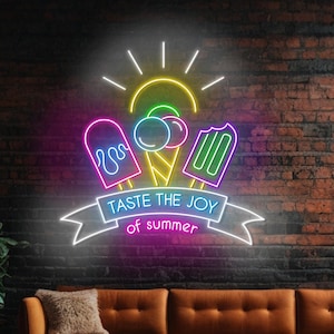 Taste The Joy Of Summer Led Sign, Ice Cream Neon Sign, Custom Neon Led Light, Gelato Ice Cream Shop Led Light, Dessert Shop Wall Decor