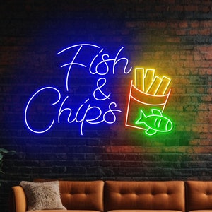 Fish & Chips Leuchtreklame, Fish and Chips Shop Leuchtreklame, Benutzerdefinierte Leuchtreklame, Fast Food Restaurant Licht, Street Food Shop Dekor, Neon-Led-Licht