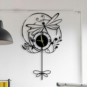 Dragonfly Modern Pendulum Acrylic Silent Movement Clock For Wall, Minimalist Clock For Wall Decor, Unique Home Decor, Perfect Gift Idea