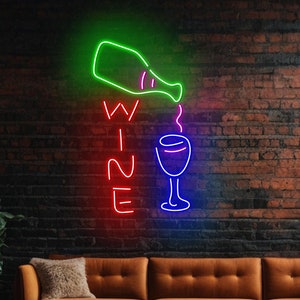 Wine Glass Bottle Neon Sign, Wine Home Bar Led Sign, Custom Neon Sign, Bar Neon Light, Bar Pub Wall Art, Wine Shop Decor, Restaurant Decor