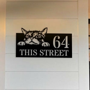 Custom Cute Peeking Cat Kitten Pet Metal Number Metal Address Sign, Cat Lovers Number Metal Name Sign Outdoor, Outdoor House Number, Address