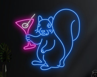 Squirrel Martini Neon Sign, Martini Cocktails Led Sign, Custom Neon Sign, Cocktail Bar Wall Decor, Bar Pub Wall Art, Cocktail Lover Gifts