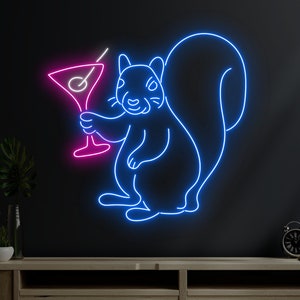 Squirrel Martini Neon Sign, Martini Cocktails Led Sign, Custom Neon Sign, Cocktail Bar Wall Decor, Bar Pub Wall Art, Cocktail Lover Gifts