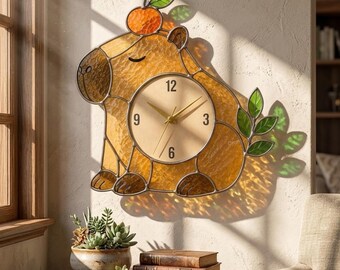 Capybara Stained Glass Wall Clock, Cute Animal Nursery Decor