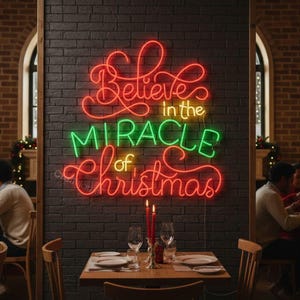 Believe In The Miracles Of Christmas Neon Sign, Merry Christmas Led Light, Merry Xmas Wall Art, Christmas Home Decor, Holy Night Decoration