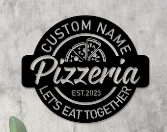 Custom Pizzeria Sign, Pizza Sign, Shop Sign, Kitchen Decor, Personalised Gift, Metal Sign, Restaurant Sign, Shop Signage, Business Logo Sign