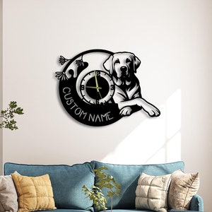 Orologio da parete personalizzato con cane Labrador Retriever, targa in metallo, orologio da parete unico per decorazioni per la casa e arti da parete, orologio da parete Labrador Retriever