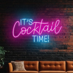 It&#39;s Cocktail Time Neon Sign, Cocktail Led Sign, Custom Neon Sign, Cocktail Bar Night Light, Bar Pub Wall Art, Cocktail Home Bar Sign