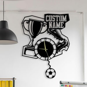 Custom Soccer Pendulum Acrylic Wall Clock Sign, Unique Minimalist Clock, Modern Silent Movement  For Home Decor, Soccer Lover Gift