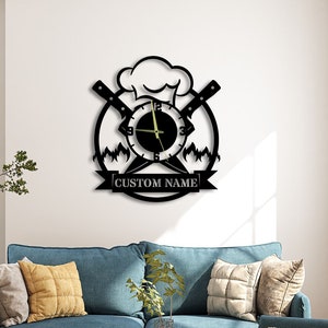 Custom Chef Cook Wall Clock Metal Decoration, Vintage Decor For Kitchen, Personalized Chef Kitchen Restaurant Wall Clock, Dinning Room Art