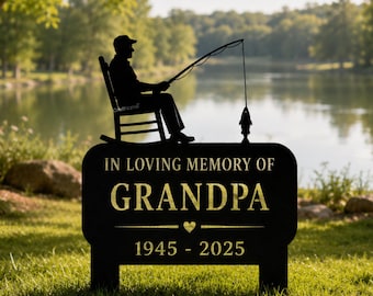 Fishing Memorial Garden Stake, Personalized Grandpa Grave Marker for Cemetery Decor