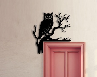Eule auf Zweig Türrahmen Ecke Metallwandkunst, Eulenvogel Türtopper, Eulen-Türbehang, moderne Eulen-Schlafzimmertürdekoration, Eulenvogel-Wandkunst