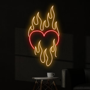 Herz Feuer Leuchtreklame, Herz brennendes LED-Schild, Benutzerdefiniertes Neonschild, Hochzeitswanddekor, Valentinstag-Wanddekor, Paar Valentinstagsgeschenke