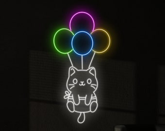 Enseigne néon ballon chat, enseigne LED ballon chat, enseigne au néon personnalisée, décoration murale pour animalerie, art lumineux pour boutique chat, enseigne au néon spa pour animaux de compagnie, cadeaux pour amoureux des chats