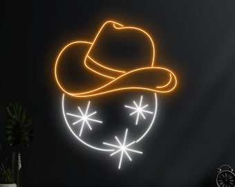 Cowboy Hat Disco Neon Sign, Western Bar Pub Neon Sign, Custom Neon Sign, Western Cowboy Bar Sign, Man Cave Decor, Cowboy Lover Gift