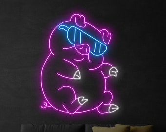 Enseigne néon cool cochon mignon, enseigne LED ferme de porcs, enseigne au néon personnalisée, décoration murale néon LED ferme, art mural magasin de porc, cadeaux pour les amoureux des animaux