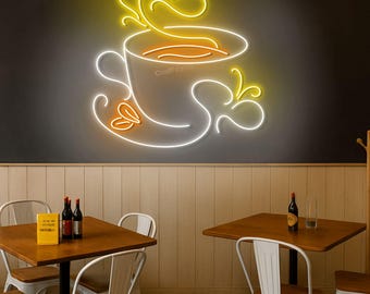 Coffee Cup Neon Sign, Cafeteria Bar LED Light Decoration with Hot Coffee Mug Design, Home Bar Wall Art Gift for Coffee Lovers