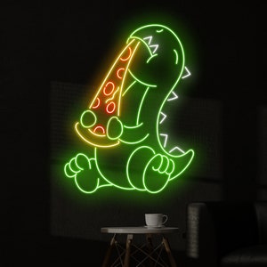 Dinosaur Eating Pizza Neon Sign, Dinosaur Pizza Led Sign, Custom Neon Sign, Italian Pizza Restaurant Art, Pizza Lover Gift, Pizza Wall Decor