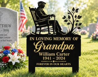 Personalized Grandpa Memorial Garden Stake, Metal Grave Marker Gift