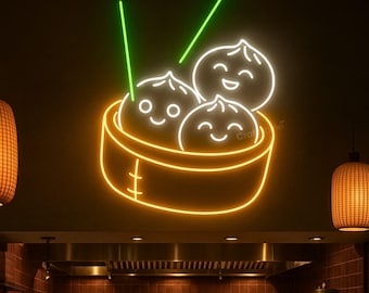 Letrero de neón de dumplings, letrero LED de Dimsum, letrero de neón personalizado, decoración de pared para restaurante de dumplings, iluminación para tienda de Dimsum chino, regalos para amantes de los dumplings