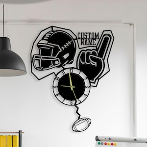 Personalized Football Pendulum Silent Movement Acrylic Wall Clock, Unique Minimalist Clock For Wall, Modern Home Decor, Perfect Gift Idea