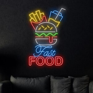 Fast Food Neon Sign, Burger French Fries Led Sign, Custom Neon Sign, Fast Food Restaurant Decor, French Fries Light, Hamburger Shop Decor