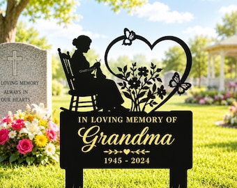 Grandma Memorial Garden Stake, Custom Heart Tree Metal Grave Marker for Sympathy Gift
