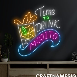 Time To Drink Mojito Neon Sign, Mojito Cocktails Neon Sign, Custom Neon Sign, Bar Pub Neon Night Light Decor, Drinking Lover Led Gifts